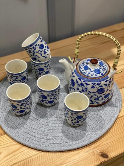 SET TEIERA E BICCHIERI DECORI BLU