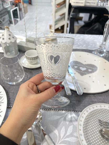 SET CALICE DECORO BIANCO CUORE