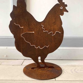 CORTEN GALLINA IN PIEDI SAGOMATA