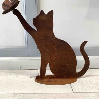 CORTEN GATTO CON FARFALLA ZAMPA