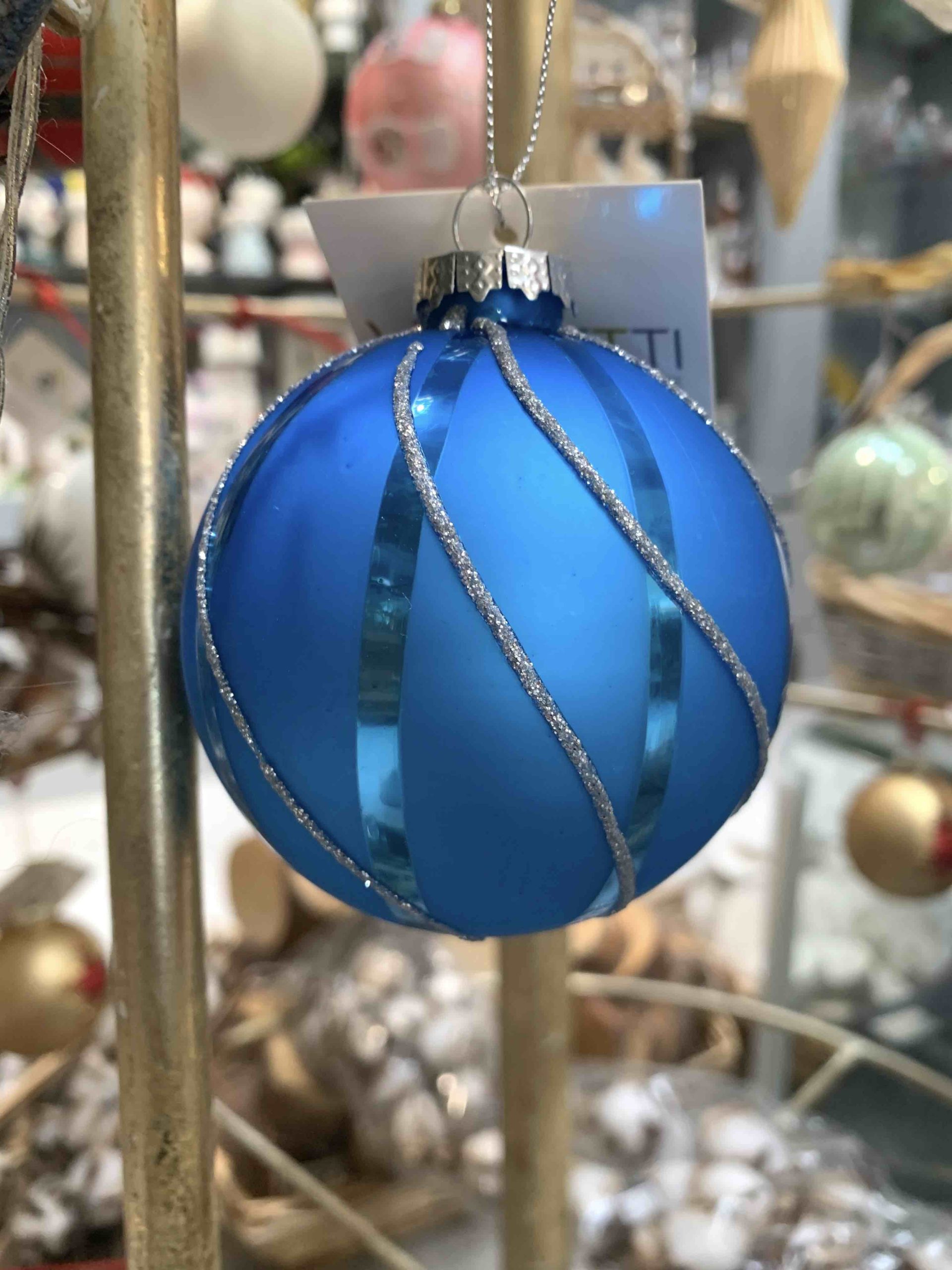 VACCHETTI PALLINA DI NATALE VETRO BLU/ARGENTO