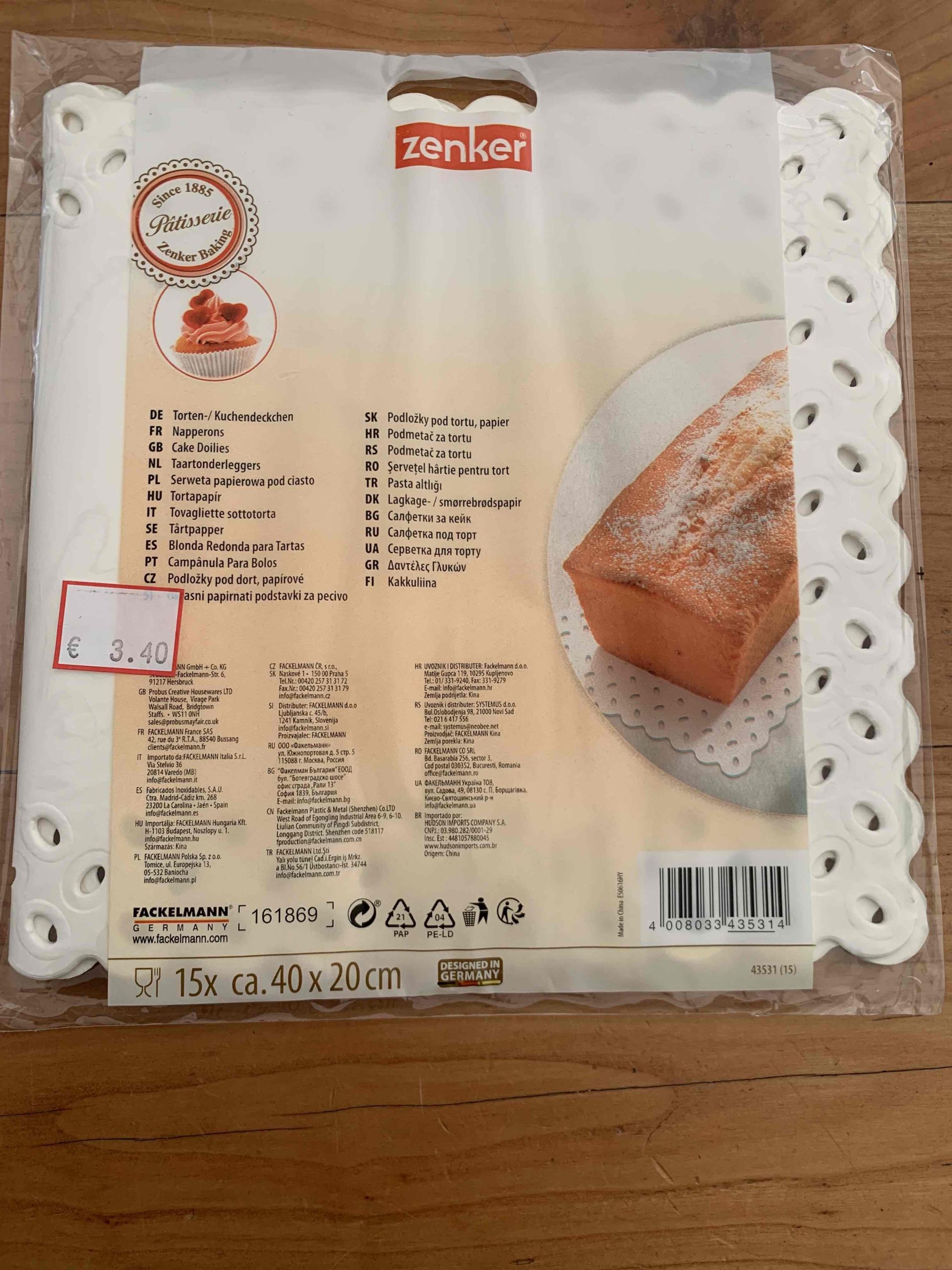 ZENKER TOVAGLIETTE SOTTOTORTA 40X20CM