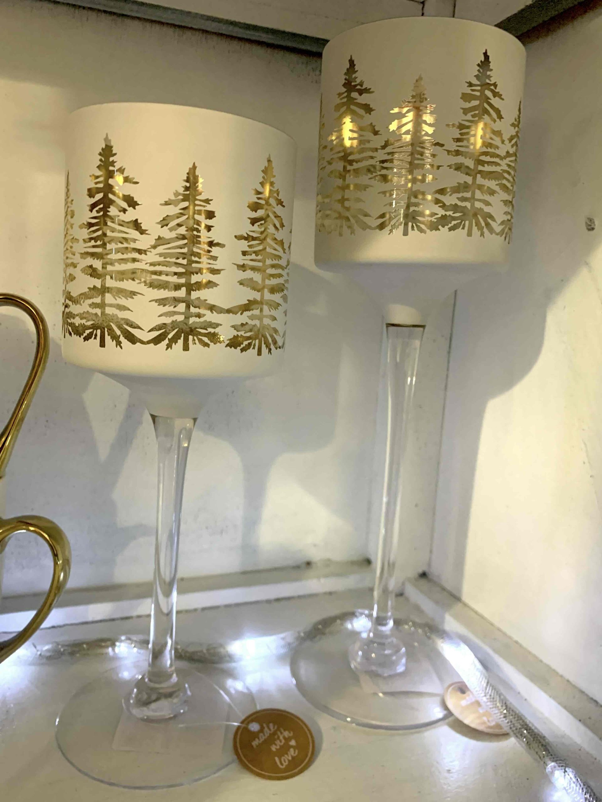 SET 2PZ PORTA TEALIGHT PINI ORO