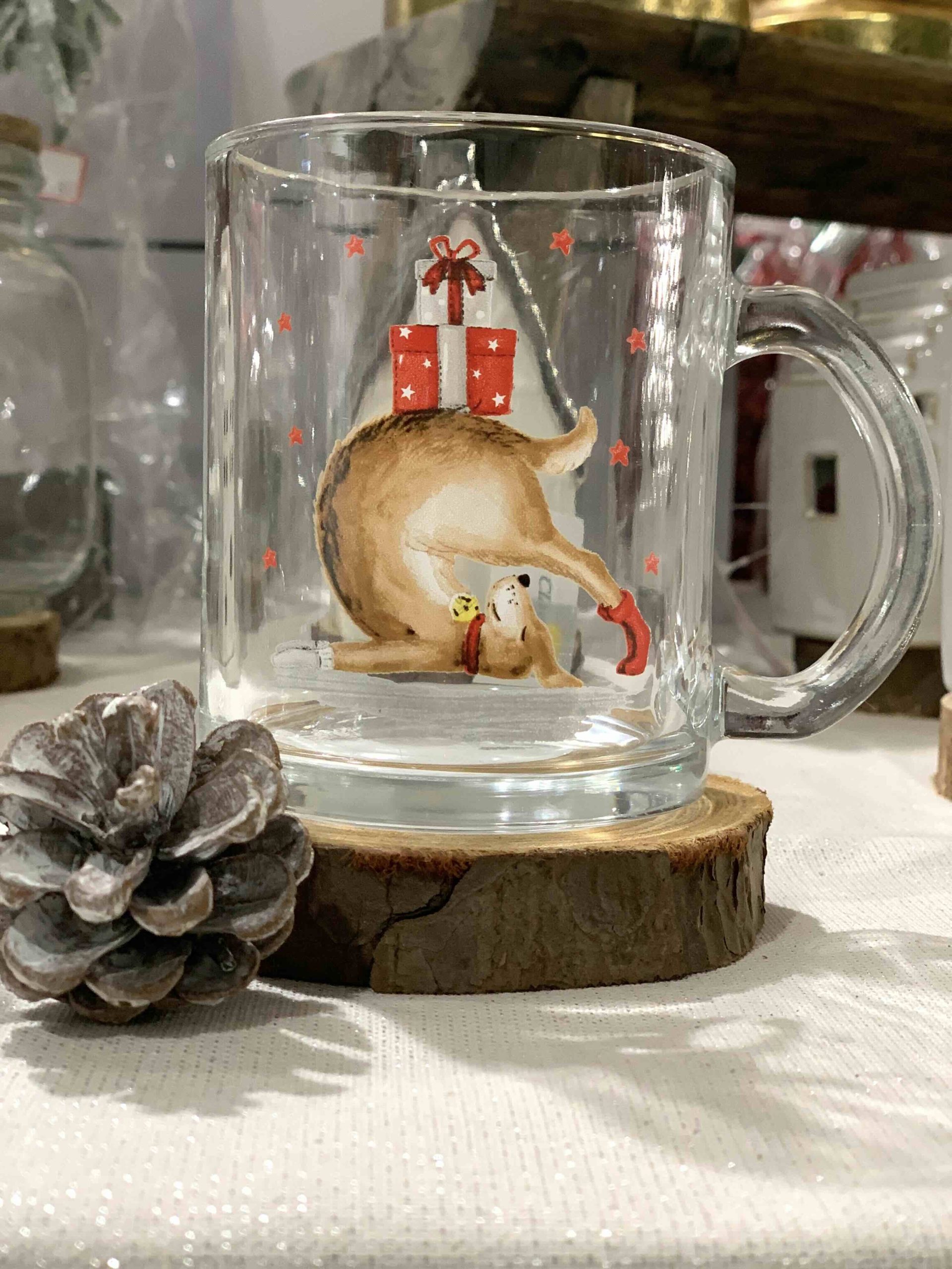 TAZZA IN VETRO CANE NATALE