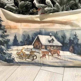 FODERA CUSCINO LETTO CERVI BOSCO INNEVATO