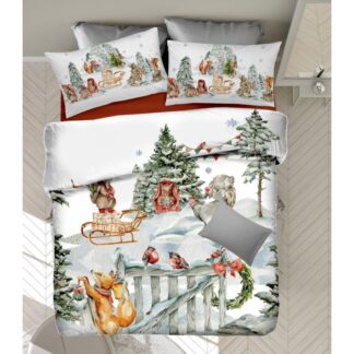 COPRIPIUMINO MATRIMONIALE ANIMALI BOSCO INNEVATO