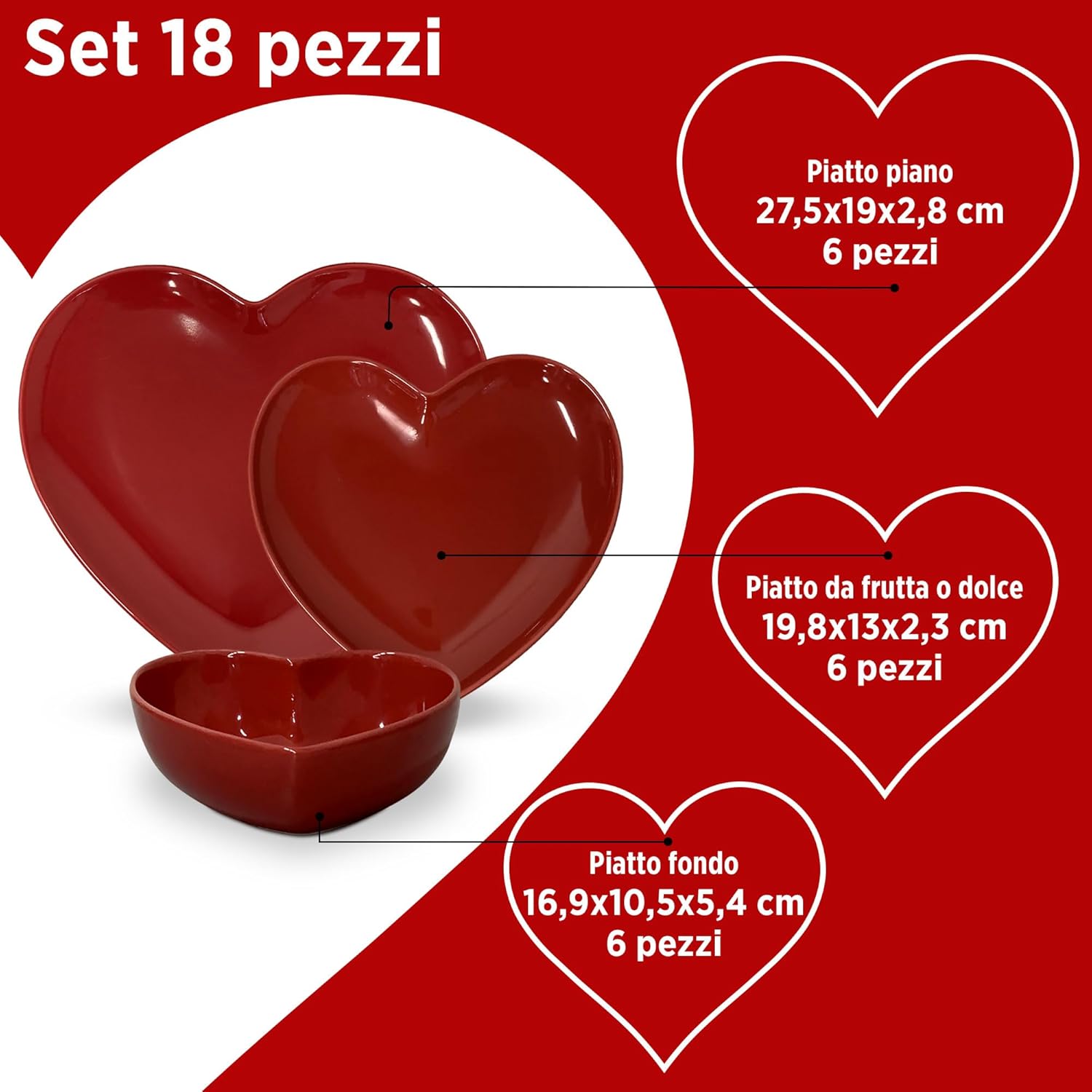 SERVIZIO TAVOLA CUORE ROSSO NUVOLE DI STOFFA - immagine 3