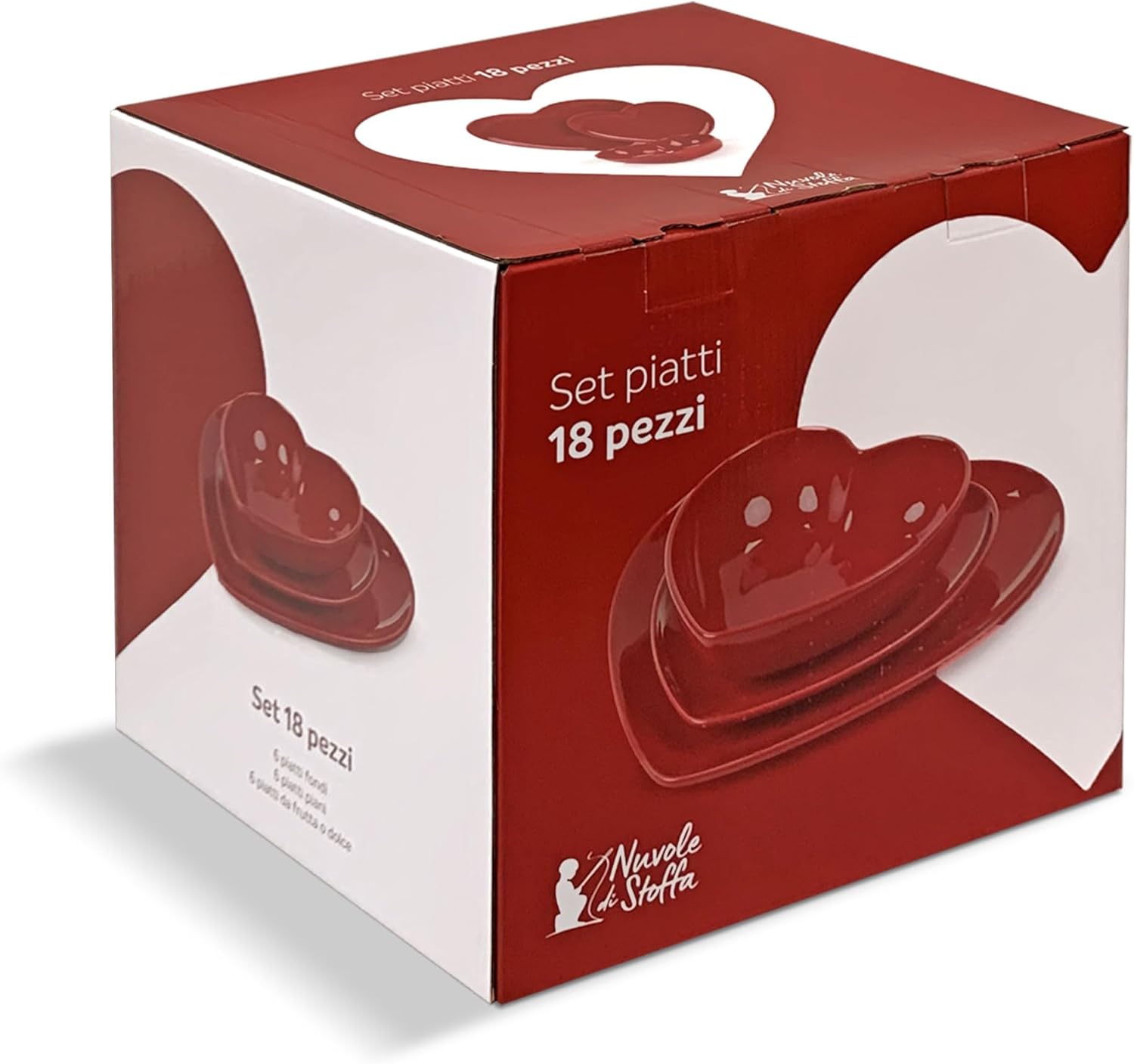 SERVIZIO TAVOLA CUORE ROSSO NUVOLE DI STOFFA - immagine 4