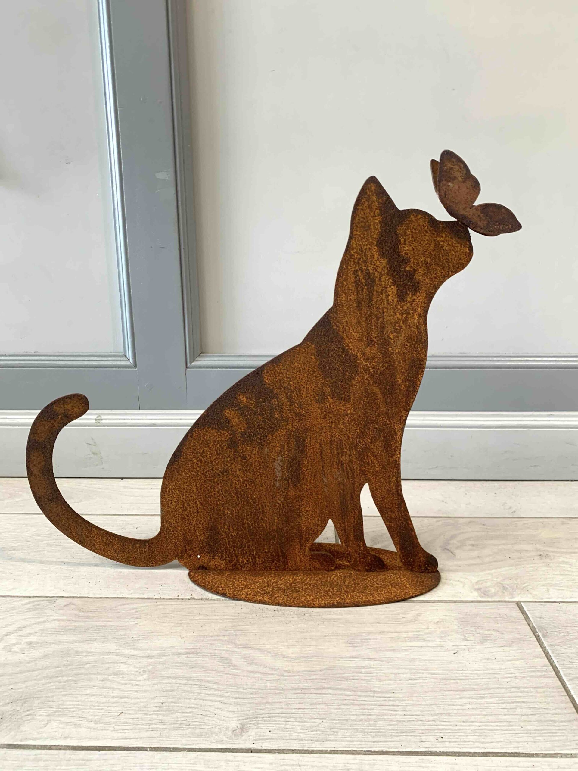 CORTEN GATTO SEDUTO C/FARFALLA