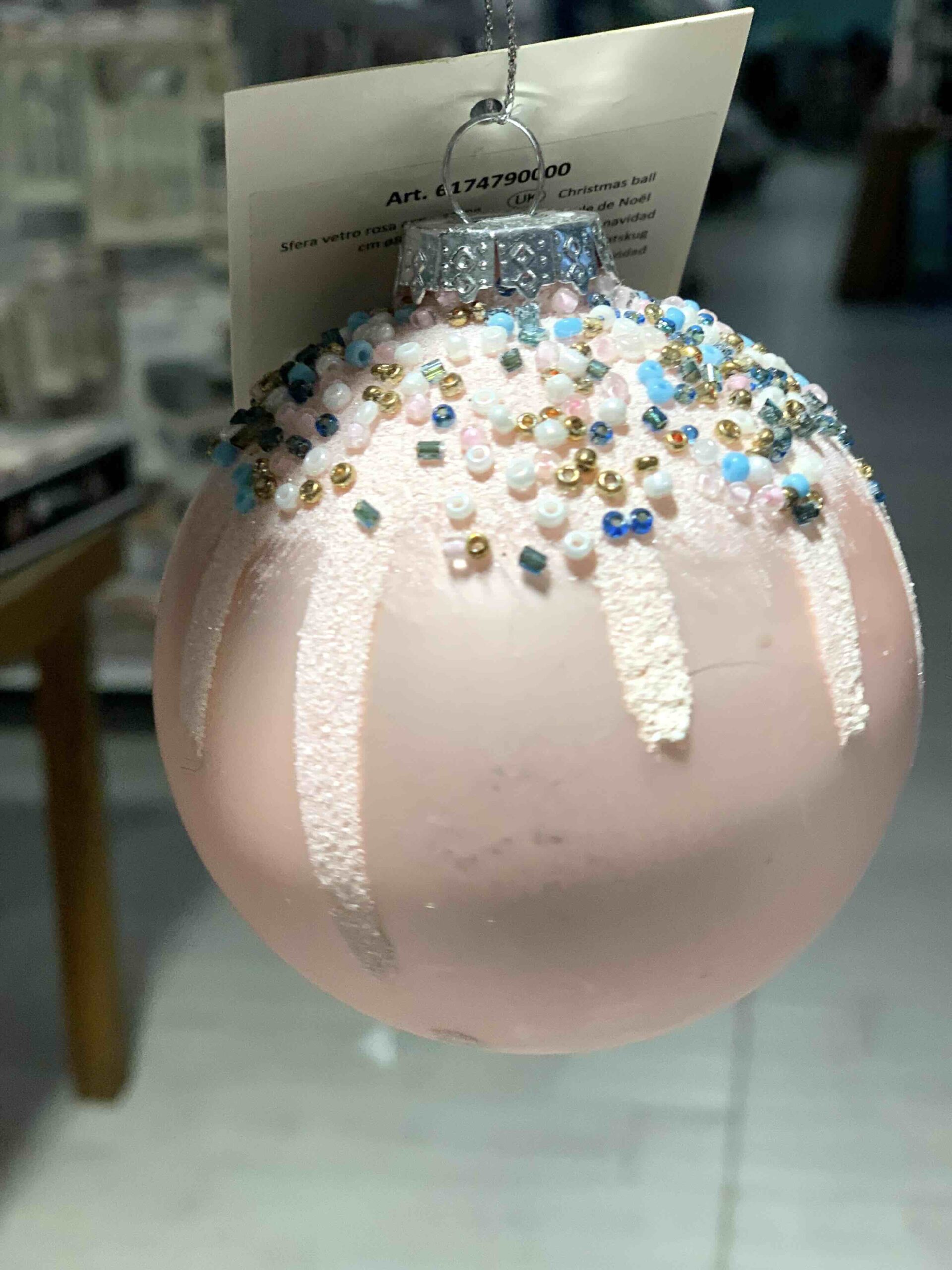 VACCHETTI PALLINA DI NATALE ROSA PERLINE